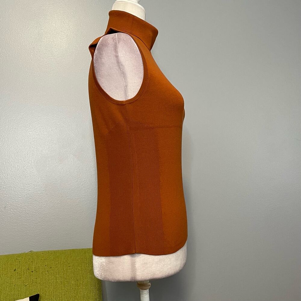 Eccoci Warm Brown Silk Knit Sleeveless Turtleneck Sweater - Picture 3 of 5